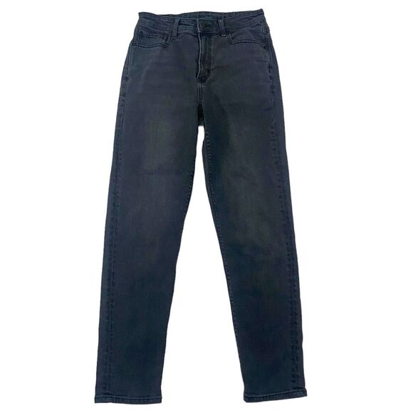 American Eagle Black/Gray Mom Jeans 2 Reg Denim Jeans Cotton Distressed Stretch - Picture 1 of 11